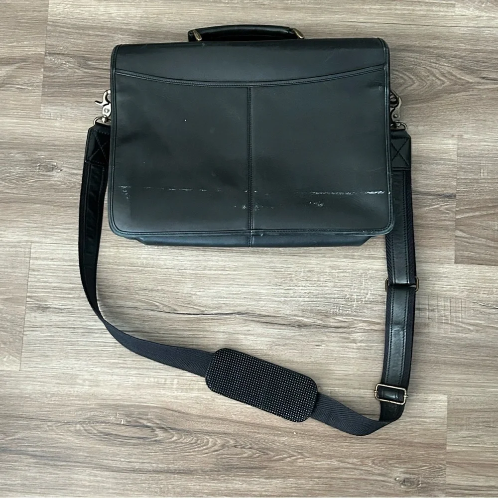 Franklin Covey Black Napa Leather Briefcase Shoulder Bag